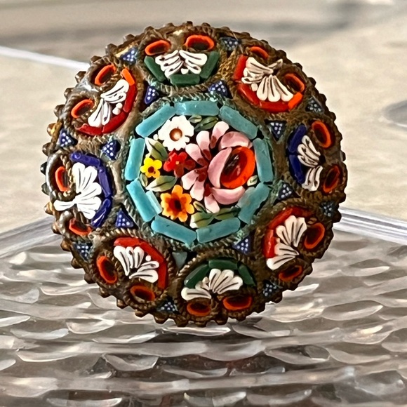 Antique Jewelry - Antique Italian Micro Mosaic Floral Brooch Italy Romantic Victorian Style